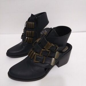 Tobi Black Open Back Bootie with‎ Bronze Hardware